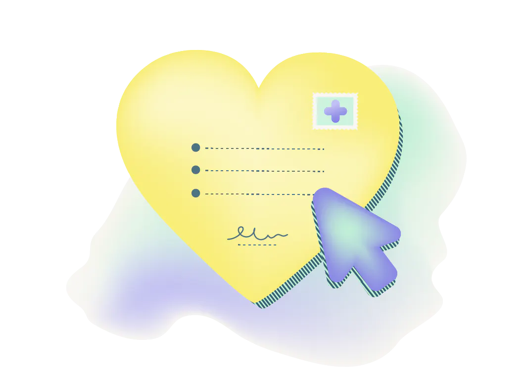 A yellow heart with a letter written on it.