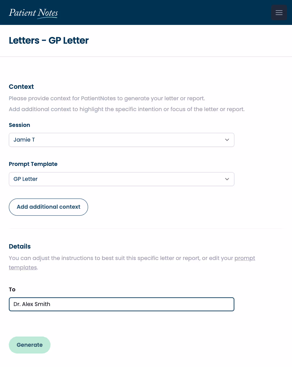 A screenshot of a website of a letter to a doctor.
