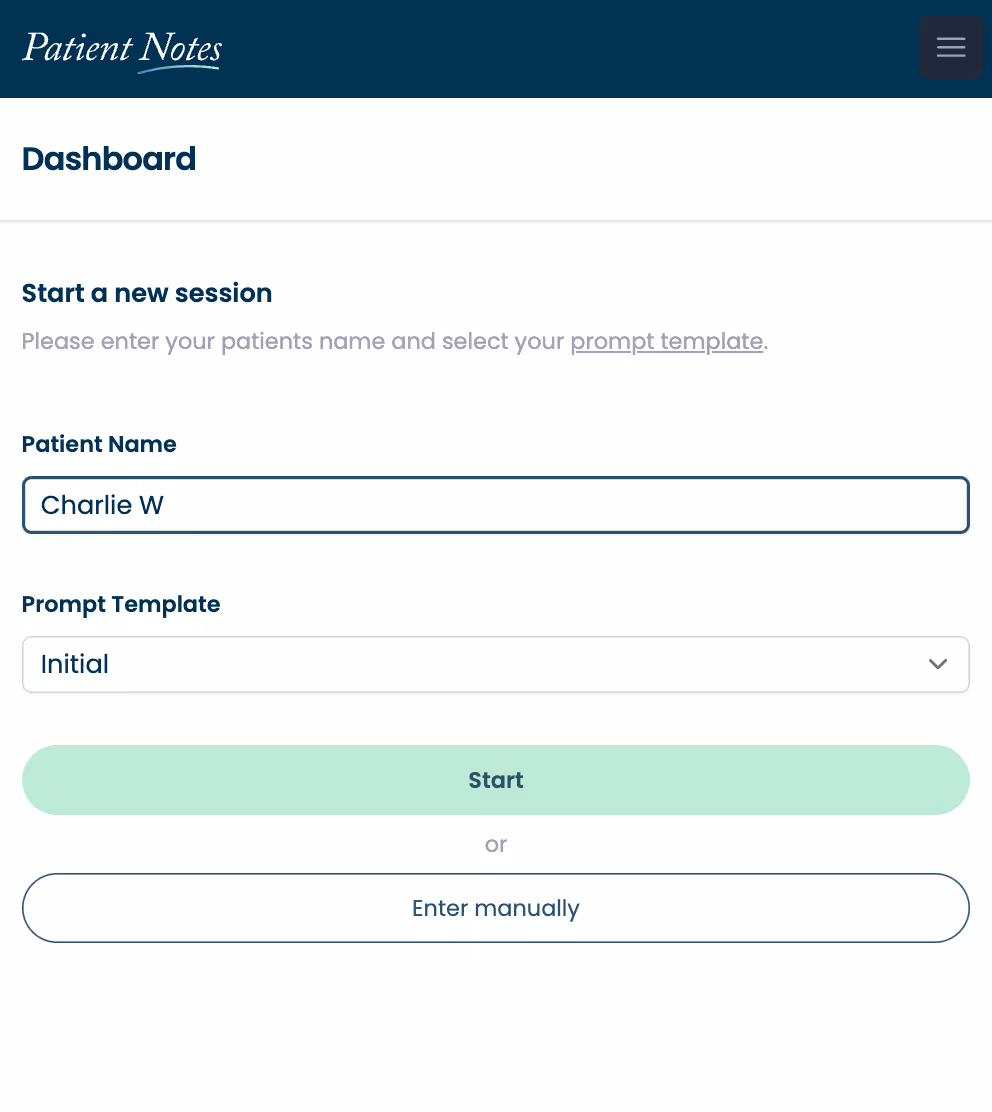 A computer screen with a dashboard that says start a new session.