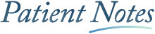 A blue and white logo for Patientnotes.