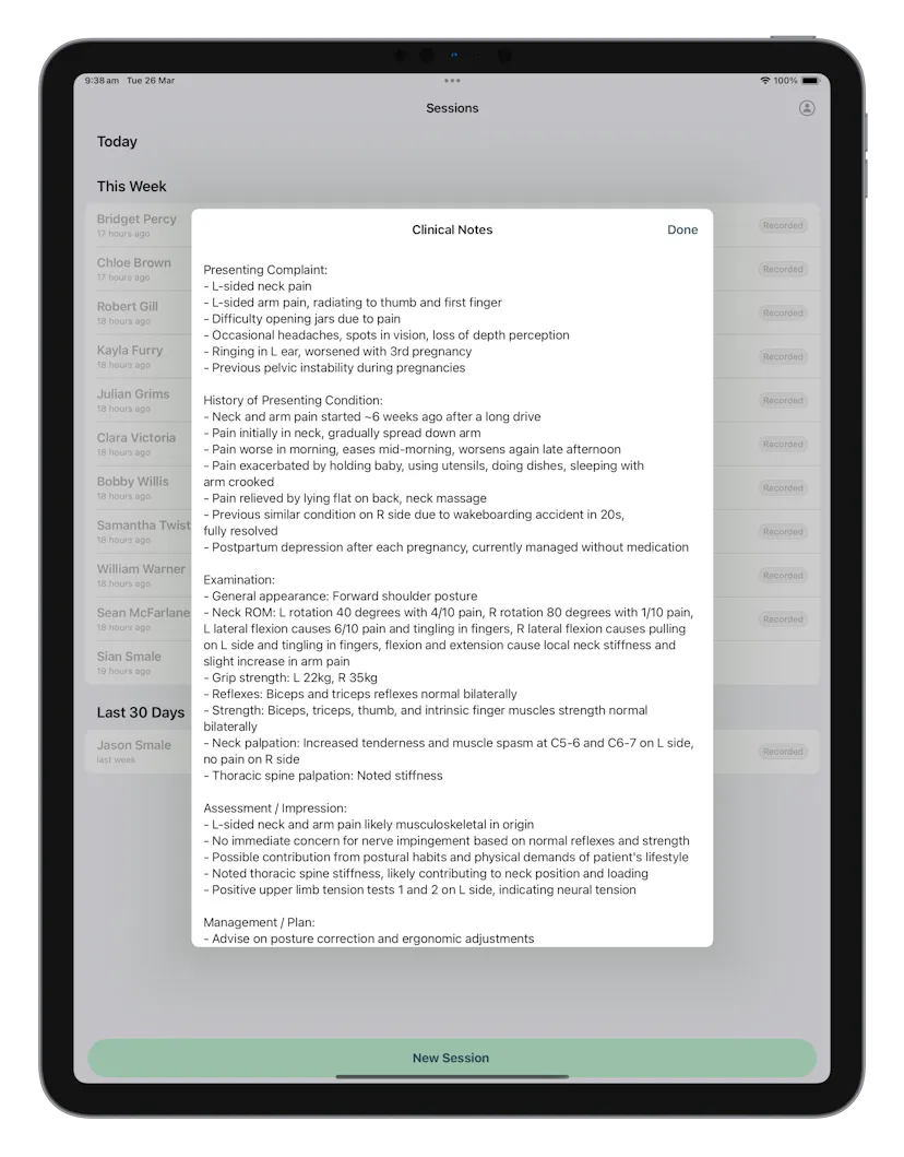 An ipad/tablet screen with a list of medical conditions.