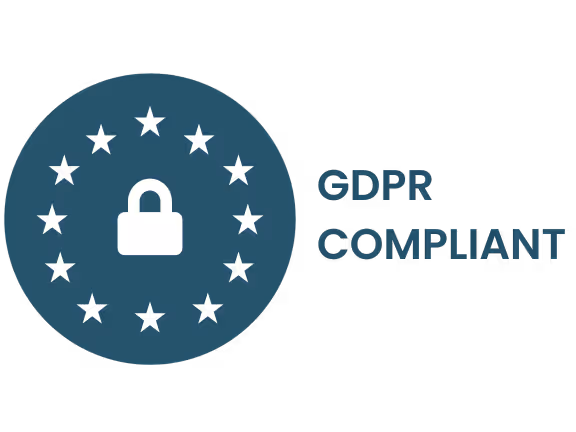 A blue circle with a lock and the word GDPR in white.