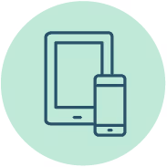 A cell phone and a tablet are shown in a circle.