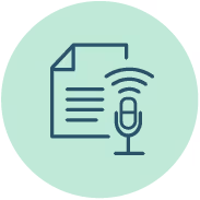 A green circle with a microphone and a piece of paper.