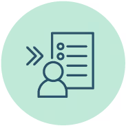 A green circle with a person and a piece of paper.
