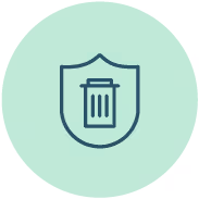A green circle with a shield and a trash can.