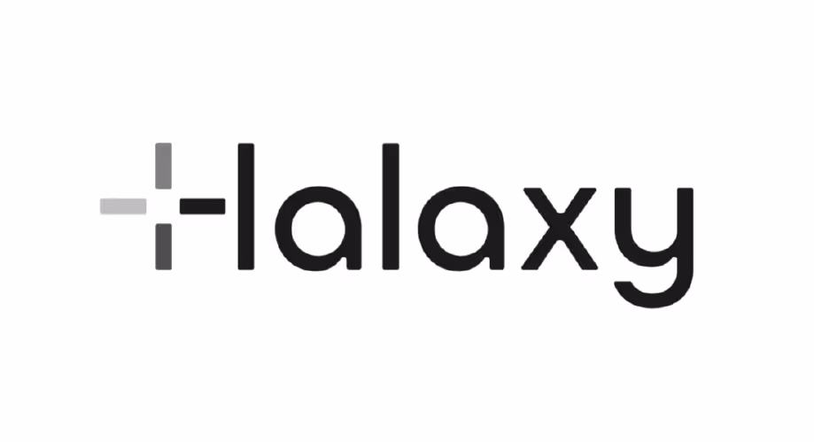 A black and white logo for Halaxy.