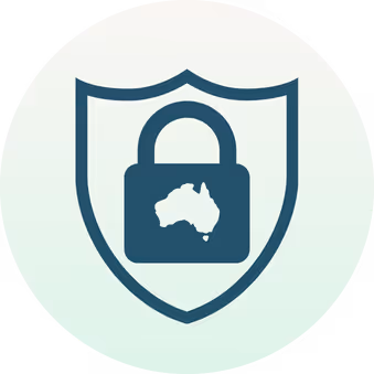 A blue and white shield with a map of Australia.