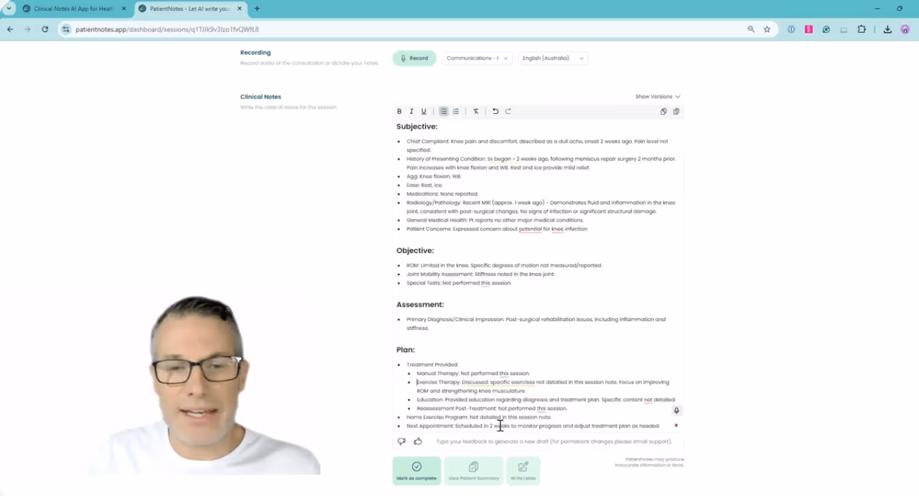 A man with glasses is shown on a website.